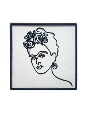 Black & White Frida Kahlo Crewel Needlepoint Framed Line Art